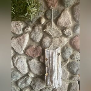 Boho macrame moon dream catcher wall hanging 40”x9”